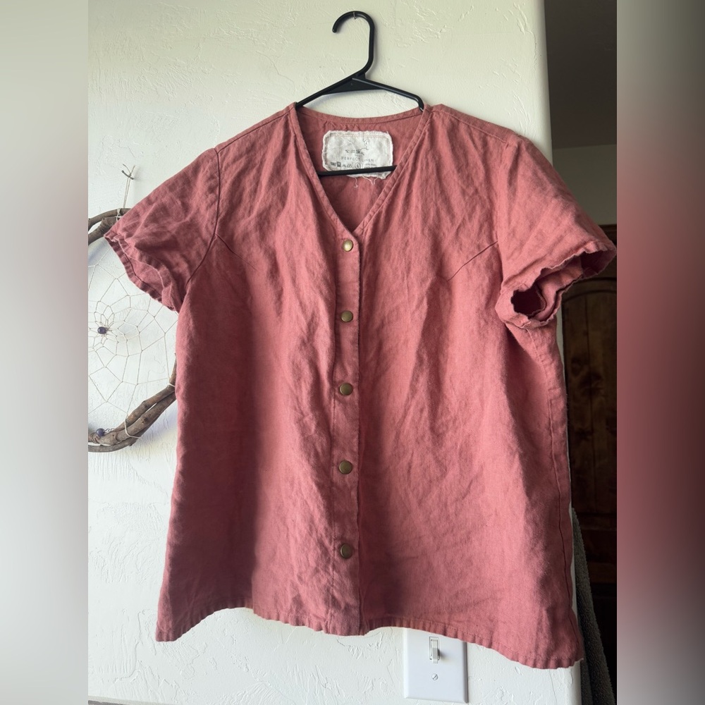 L Not Perfect Linen Snap Down Blouse